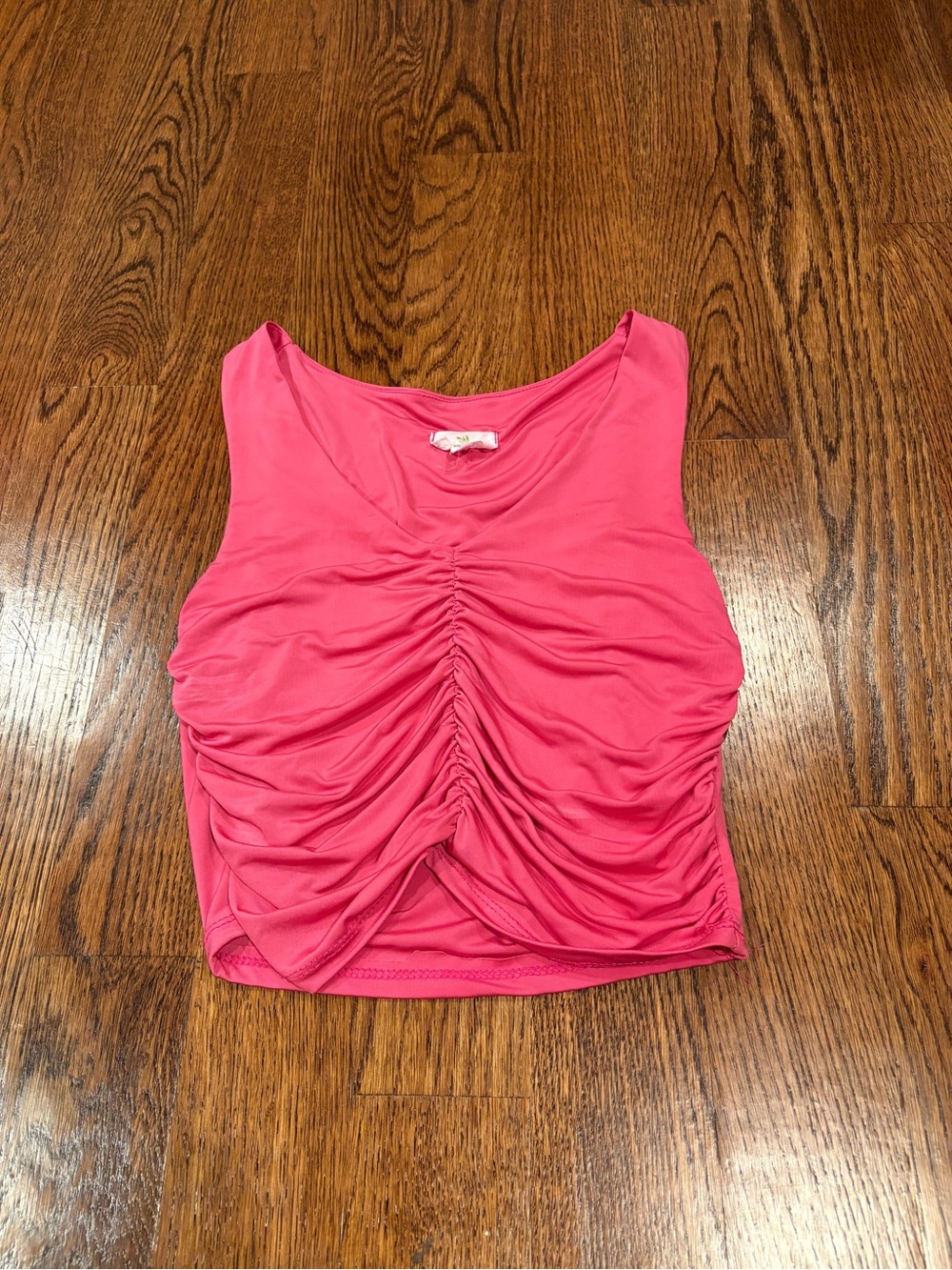 Ruched Pink Sleeveless Crop Tank Top